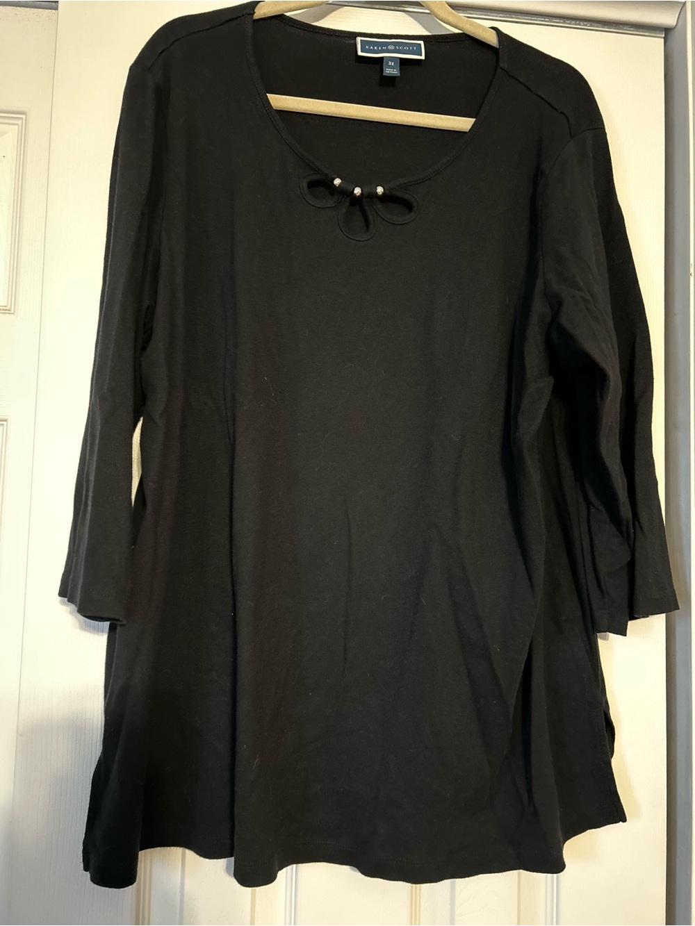 Karen Scott 3X Black Scoop Neck Top with Decorative Tie